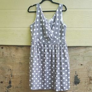 Grey and White Crossover Polka Dot Dress